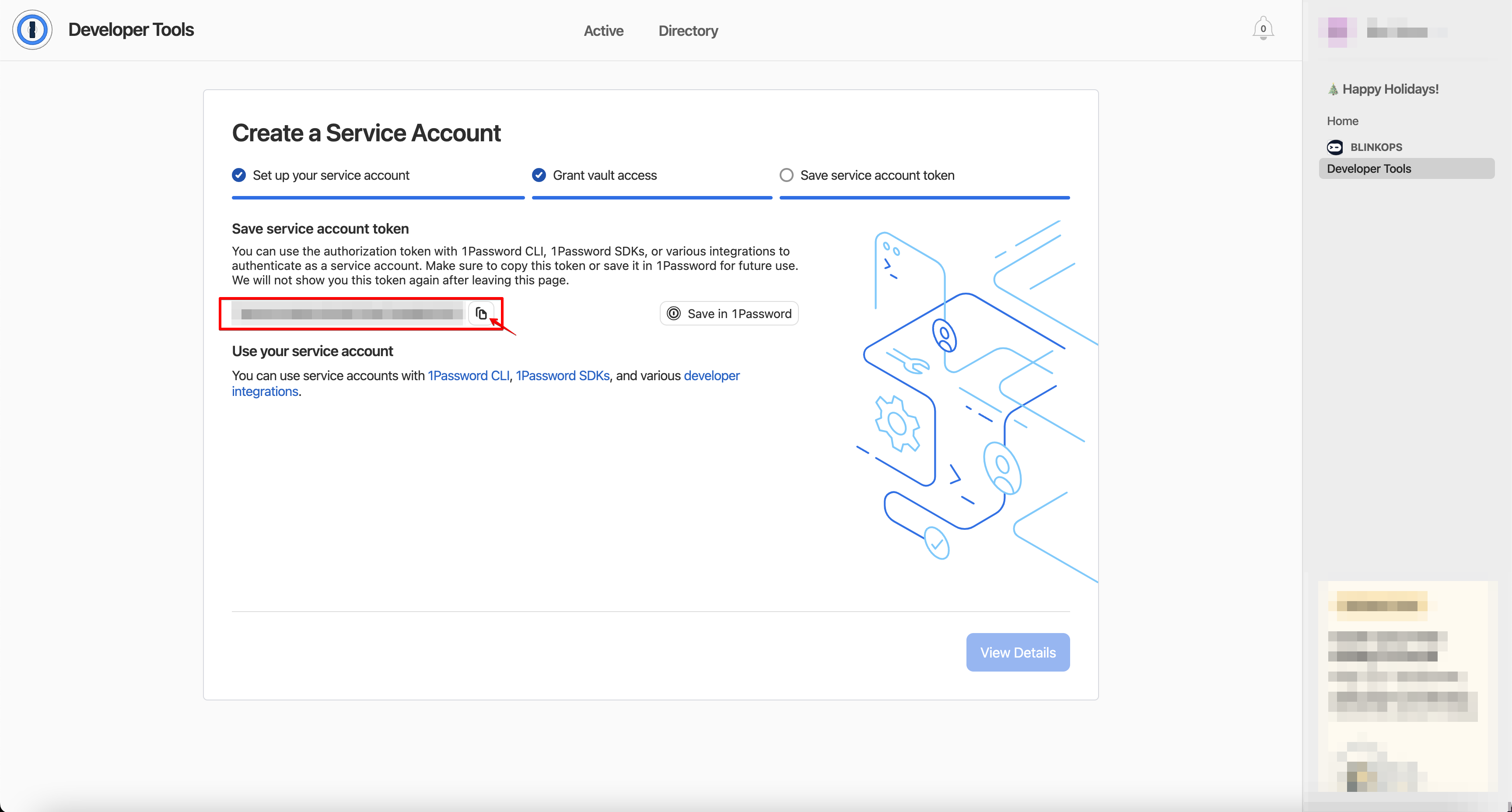 1Password Directory Copy Service Account Token