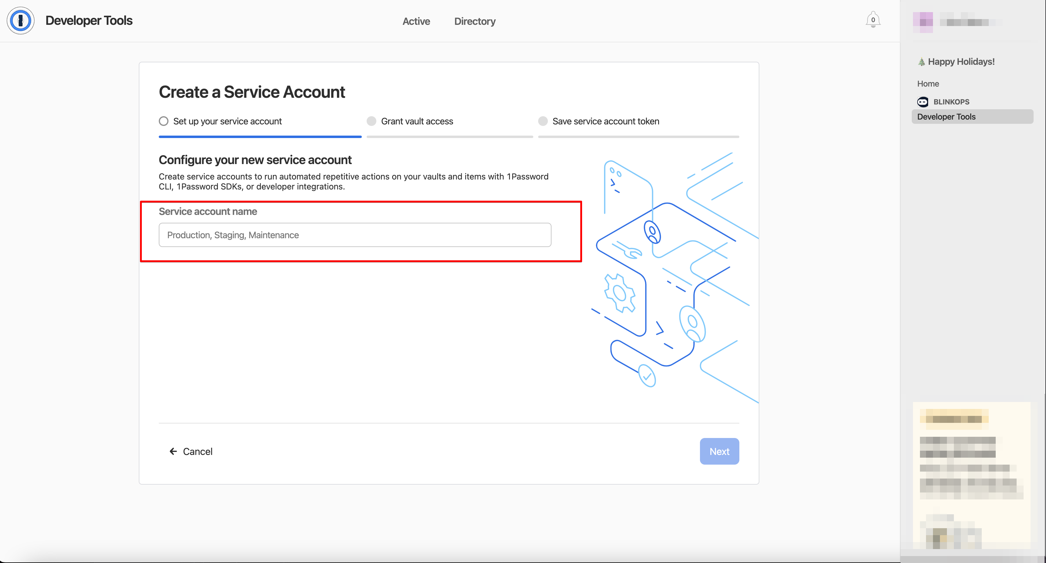 1Password Directory to Service Account