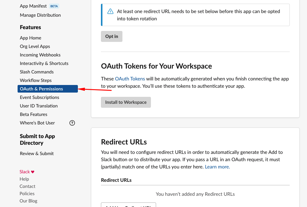 Select OAuth and Permissions